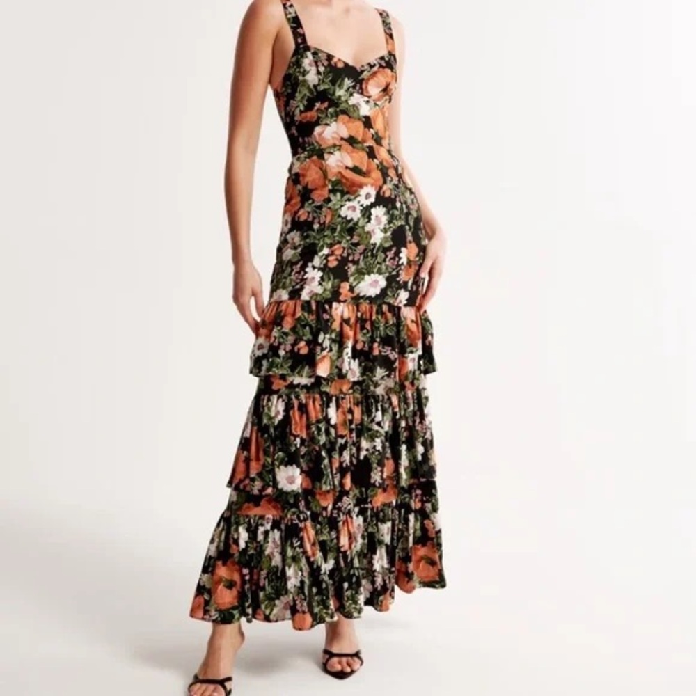 Abercrombie Floral Dress - Black and Orange